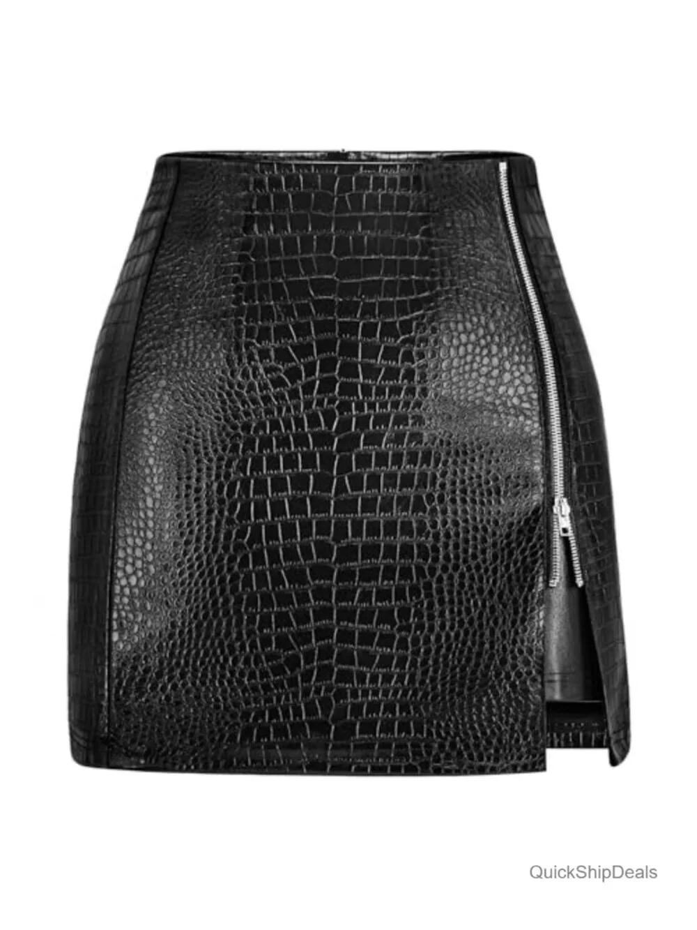 Women's Faux Leather High Waisted Mini Pencil Skirt Zipper Slit Bodycon